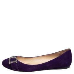 Pre Owned Ralph Lauren Collection Purple Suede D Buckle Ballet Flats Size 38