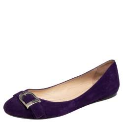 Pre Owned Ralph Lauren Collection Purple Suede D Buckle Ballet Flats Size 38