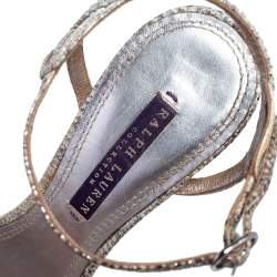 Ralph Lauren Collection Grey/White Snake Embossed Leather Crystal Embellished Platform Sandals Size 38.5