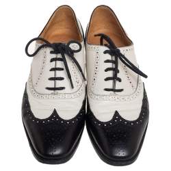 Pre Owned Ralph Lauren Collection White/Black Brogue Leather Oxfords Size 37.5