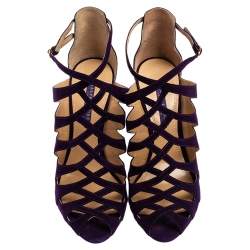 Ralph Lauren Collection Purple Suede Caged Ankle Strap Sandals Size 39.5