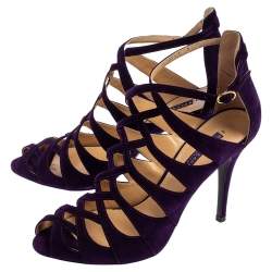 Ralph Lauren Collection Purple Suede Caged Ankle Strap Sandals Size 39.5