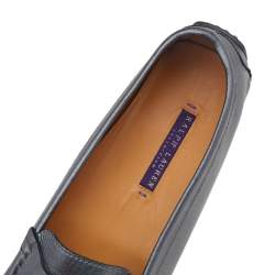 Ralph Lauren Collection Metallic Grey Leather Slip On Loafers Size 40
