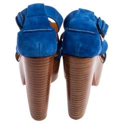 Pre Owned Ralph Lauren Collection Blue Suede Alannah Sandals Size 37.5