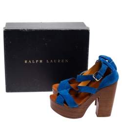 Pre Owned Ralph Lauren Collection Blue Suede Alannah Sandals Size 37.5