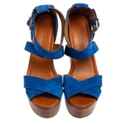Pre Owned Ralph Lauren Collection Blue Suede Alannah Sandals Size 37.5