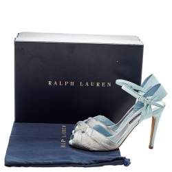 Pre Owned Ralph Lauren Silver/Blue Fabric And Suede Ankle Strap Sandals Size 37.5