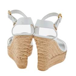 Pre Owned Ralph Lauren Collection White Leather Criss Cross Espadrilles Platform Wedge Ankle Strap Sandals Size 40
