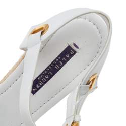 Pre Owned Ralph Lauren Collection White Leather Criss Cross Espadrilles Platform Wedge Ankle Strap Sandals Size 40