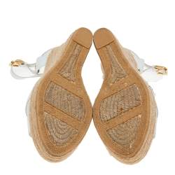 Pre Owned Ralph Lauren Collection White Leather Criss Cross Espadrilles Platform Wedge Ankle Strap Sandals Size 40