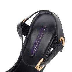 Pre Owned Ralph Lauren Collection Black Leather Criss Cross Espadrilles Platform Wedge Ankle Strap Sandals Size 41