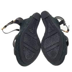 Pre Owned Ralph Lauren Collection Black Leather Criss Cross Espadrilles Platform Wedge Ankle Strap Sandals Size 41