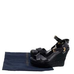 Pre Owned Ralph Lauren Collection Black Leather Criss Cross Espadrilles Platform Wedge Ankle Strap Sandals Size 41