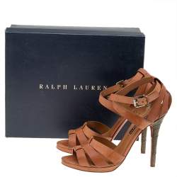 Pre Owned Ralph Lauren Collection Brown Leather Ankle Strap Sandals Size 40.5