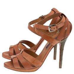Pre Owned Ralph Lauren Collection Brown Leather Ankle Strap Sandals Size 40.5