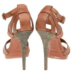 Pre Owned Ralph Lauren Collection Brown Leather Ankle Strap Sandals Size 40.5