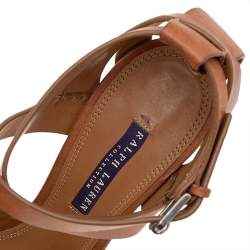 Pre Owned Ralph Lauren Collection Brown Leather Ankle Strap Sandals Size 40.5