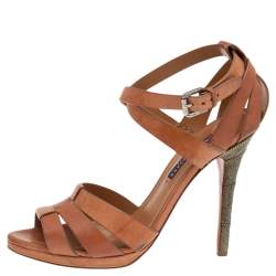 Pre Owned Ralph Lauren Collection Brown Leather Ankle Strap Sandals Size 40.5