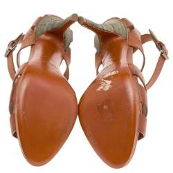 Pre Owned Ralph Lauren Collection Brown Leather Ankle Strap Sandals Size 40.5