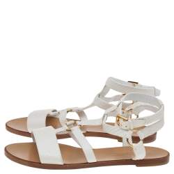 Pre Owned Ralph Lauren Collection White Python Strappy Flat Sandals Size 40