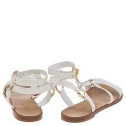 Pre Owned Ralph Lauren Collection White Python Strappy Flat Sandals Size 40