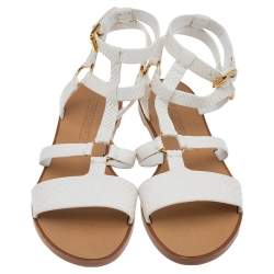 Pre Owned Ralph Lauren Collection White Python Strappy Flat Sandals Size 40