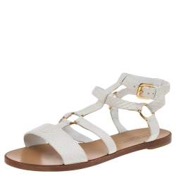 Pre Owned Ralph Lauren Collection White Python Strappy Flat Sandals Size 40