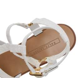 Pre Owned Ralph Lauren Collection White Python Strappy Flat Sandals Size 40