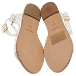 Pre Owned Ralph Lauren Collection White Python Strappy Flat Sandals Size 40