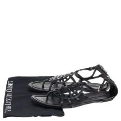 Pre Owned Ralph Lauren Collection Black Leather Cut Out Strappy Flat Sandals Size 39