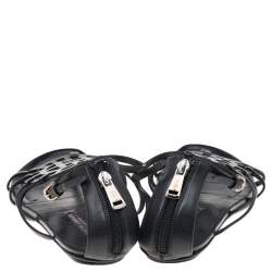 Pre Owned Ralph Lauren Collection Black Leather Cut Out Strappy Flat Sandals Size 39