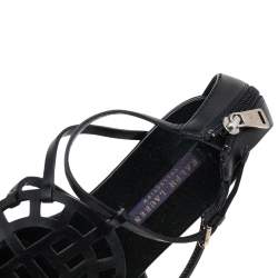 Pre Owned Ralph Lauren Collection Black Leather Cut Out Strappy Flat Sandals Size 39