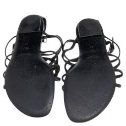 Pre Owned Ralph Lauren Collection Black Leather Cut Out Strappy Flat Sandals Size 39