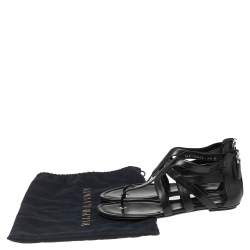 Pre Owned Ralph Lauren Black Leather T-Strap Flat Sandals Size 40