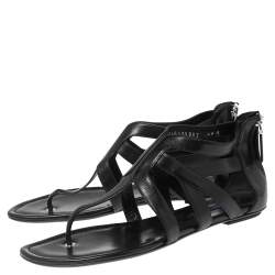 Pre Owned Ralph Lauren Black Leather T-Strap Flat Sandals Size 40