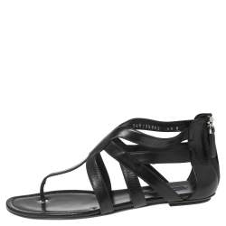 Pre Owned Ralph Lauren Black Leather T-Strap Flat Sandals Size 40