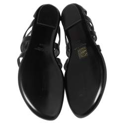 Pre Owned Ralph Lauren Black Leather T-Strap Flat Sandals Size 40