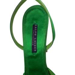 Pre Owned Ralph Lauren Collection Green Satin Rose Peep-Toe Ankle-Strap Sandals Size 39.5