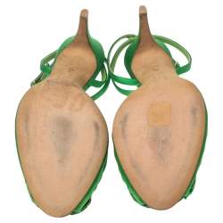 Pre Owned Ralph Lauren Collection Green Satin Rose Peep-Toe Ankle-Strap Sandals Size 39.5