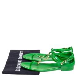 Pre Owned Ralph Lauren Collection Green Jelly Thong Ankle Strap Flat Sandals Size 40