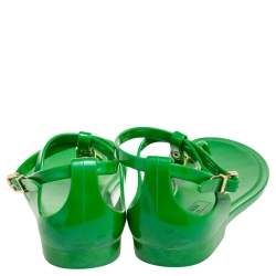 Pre Owned Ralph Lauren Collection Green Jelly Thong Ankle Strap Flat Sandals Size 40