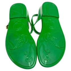 Pre Owned Ralph Lauren Collection Green Jelly Thong Ankle Strap Flat Sandals Size 40