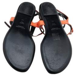 Ralph Lauren Collection Black/Orange Leather Thong Flat Sandals Size 38.5