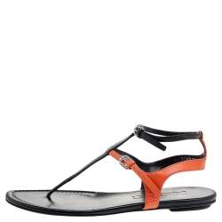 Ralph Lauren Collection Black/Orange Leather Thong Flat Sandals Size 38.5