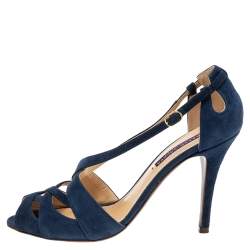 Pre Owned Ralph Lauren Collection Navy Blue Suede Crisscross Strap Sandals Size 40