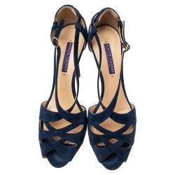 Pre Owned Ralph Lauren Collection Navy Blue Suede Crisscross Strap Sandals Size 40