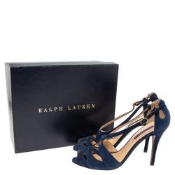Pre Owned Ralph Lauren Collection Navy Blue Suede Crisscross Strap Sandals Size 40