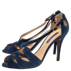 Pre Owned Ralph Lauren Collection Navy Blue Suede Crisscross Strap Sandals Size 40