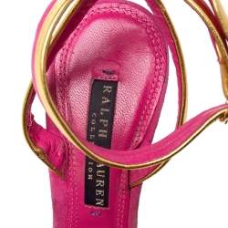 Pre Owned Ralph Lauren Collection Pink/Gold Suede and Leather Ankle-Strap Sandals Size 36.5