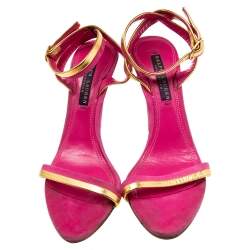 Pre Owned Ralph Lauren Collection Pink/Gold Suede and Leather Ankle-Strap Sandals Size 36.5